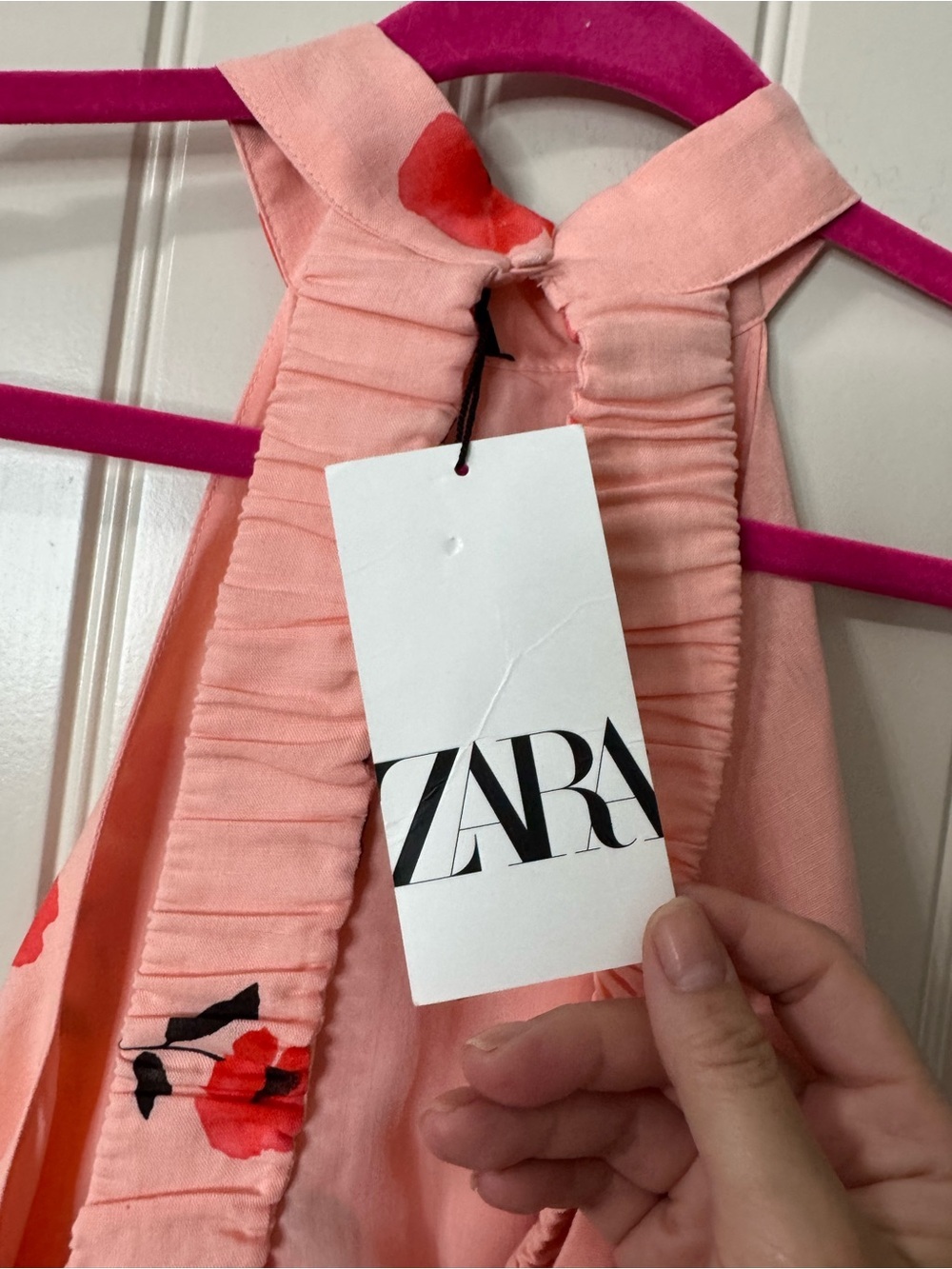 NEW w TAGS 🏷️ ZARA Open Back, Coral Pink Floral Halter Crop Top (Women’s Medium) - Picture 5 of 10